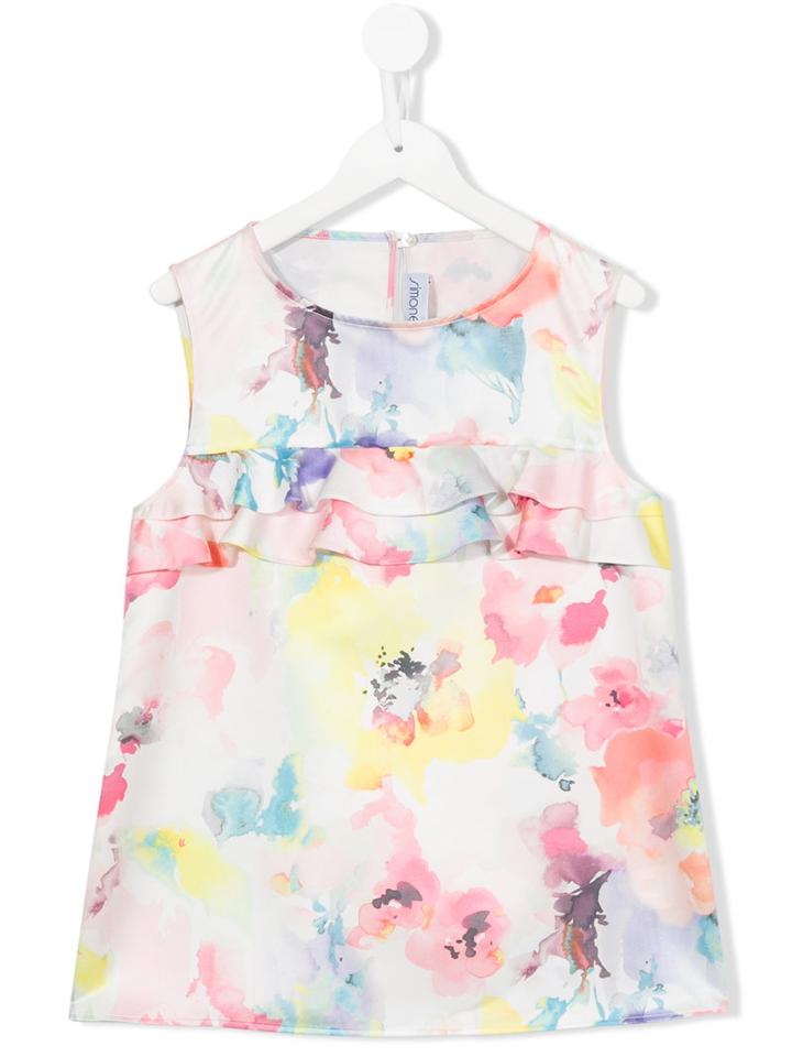 Simonetta Floral Print Ruffled Top, Girl's, Size: 16 Yrs, White
