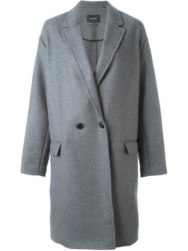 Isabel Marant Classic Double Breasted Coat, Women's, Size: 38, Grey, Virgin Wool/cashmere/polyester/cotton