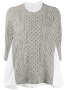Sacai Cable-knit Top With Shirt-style Back - Grey