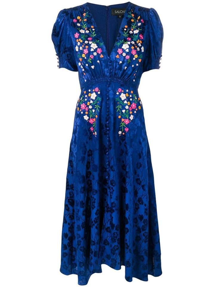 Saloni Embroidered Summer Dress - Blue