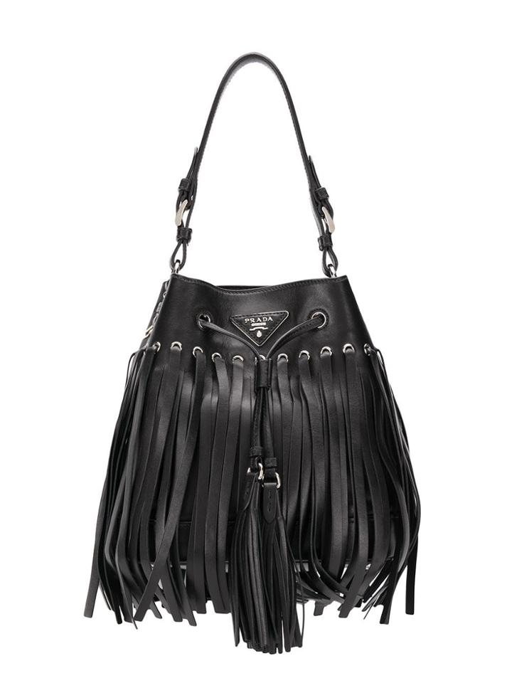 Prada Vintage 2000's Fringed Bucket Bag - Black