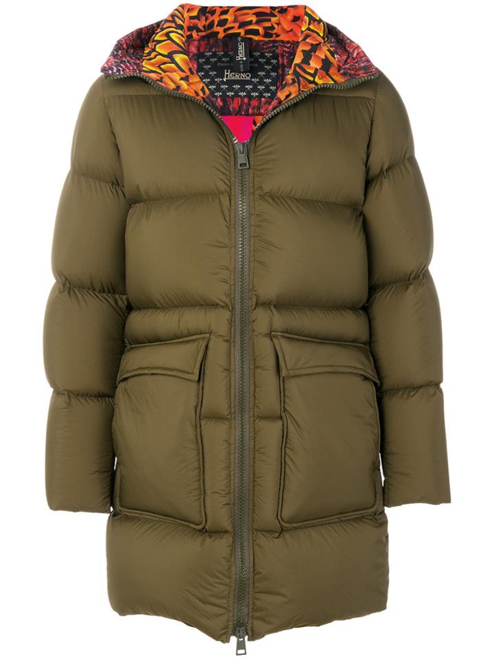Herno Printed Lining Down Coat - Green