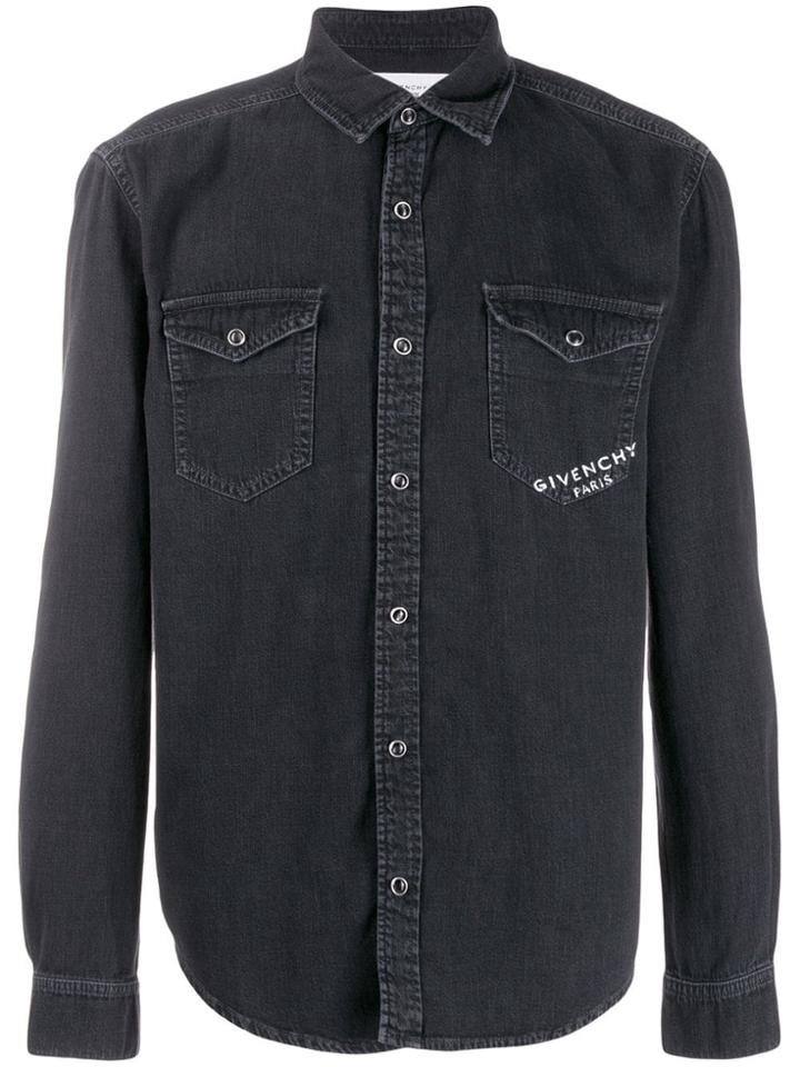 Givenchy Logo Print Denim Shirt - Grey