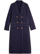 Burberry Topstitched Cotton Linen Double-breasted Coat - Blue