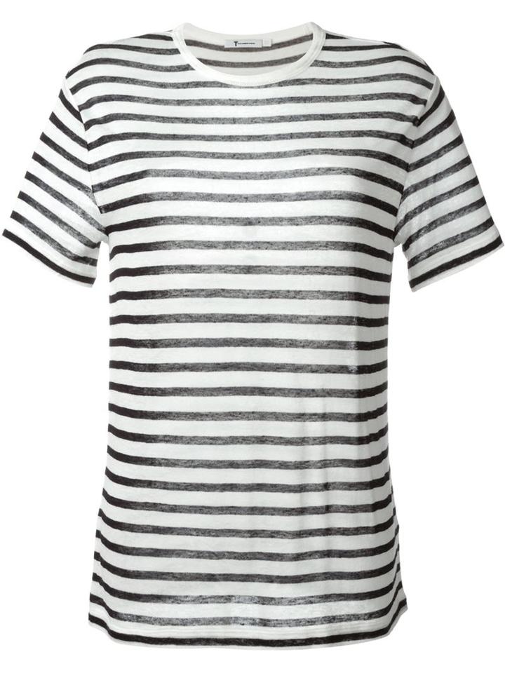 T By Alexander Wang Striped T-shirt, Women's, Size: Large, Black, Linen/flax/rayon