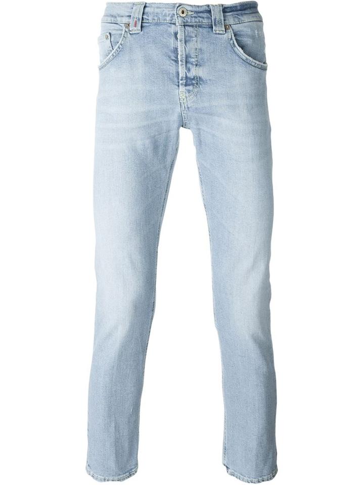 Dondup Cropped Straight Leg Jeans, Men's, Size: 38, Blue, Cotton/spandex/elastane