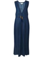 Veronique Branquinho V-neck Pleated Dress - Blue