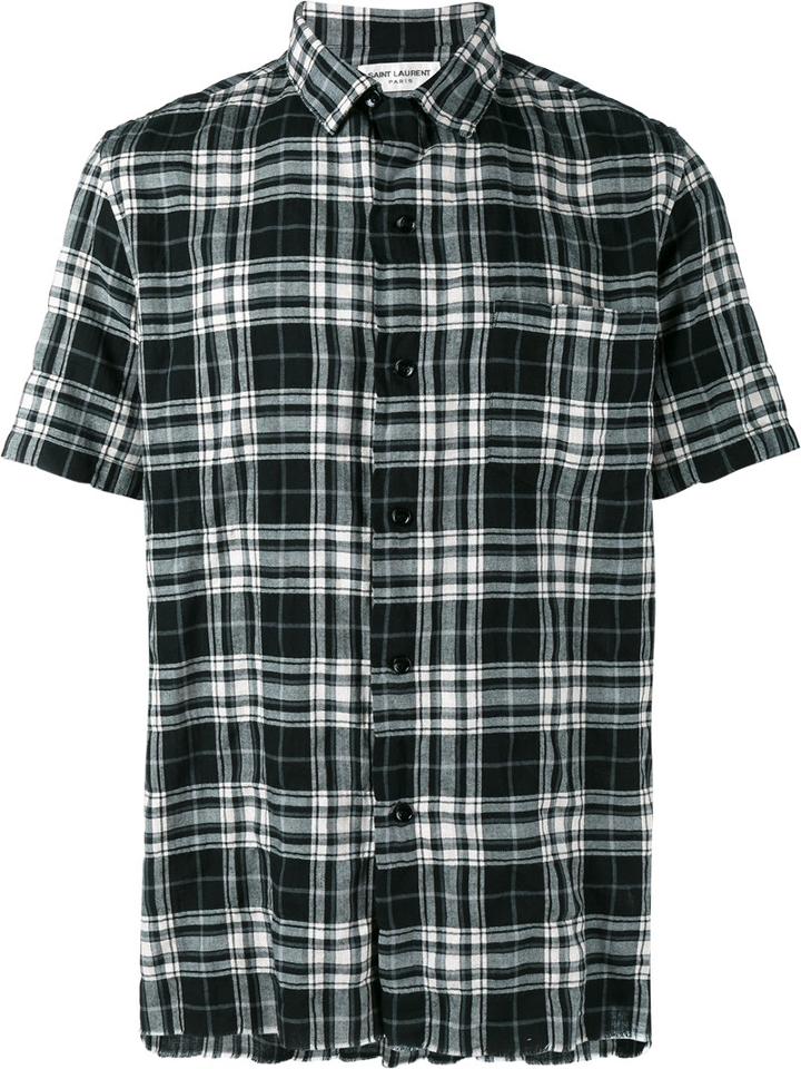 Saint Laurent Short Sleeved Checked Shirt, Men's, Size: Medium, Black, Cotton/polyurethane