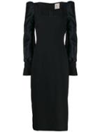L'autre Chose Puff-sleeved Fitted Dress - Black