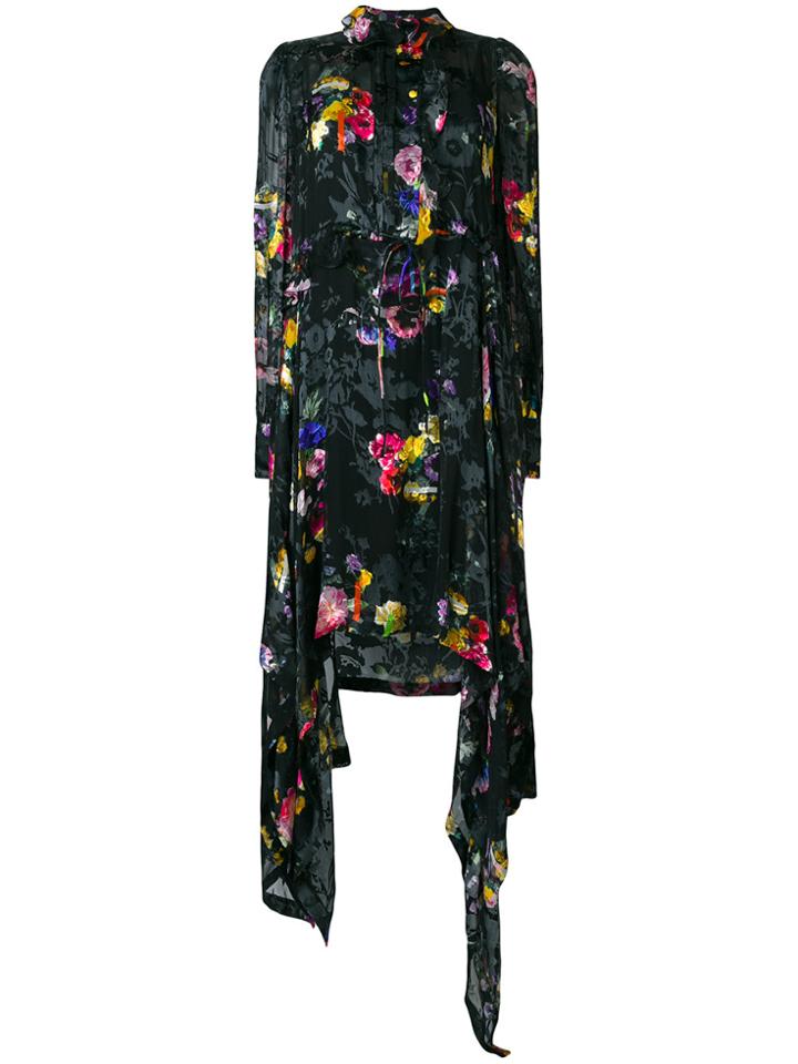 Preen By Thornton Bregazzi Amelia Floral Asymmetric Dress - Black