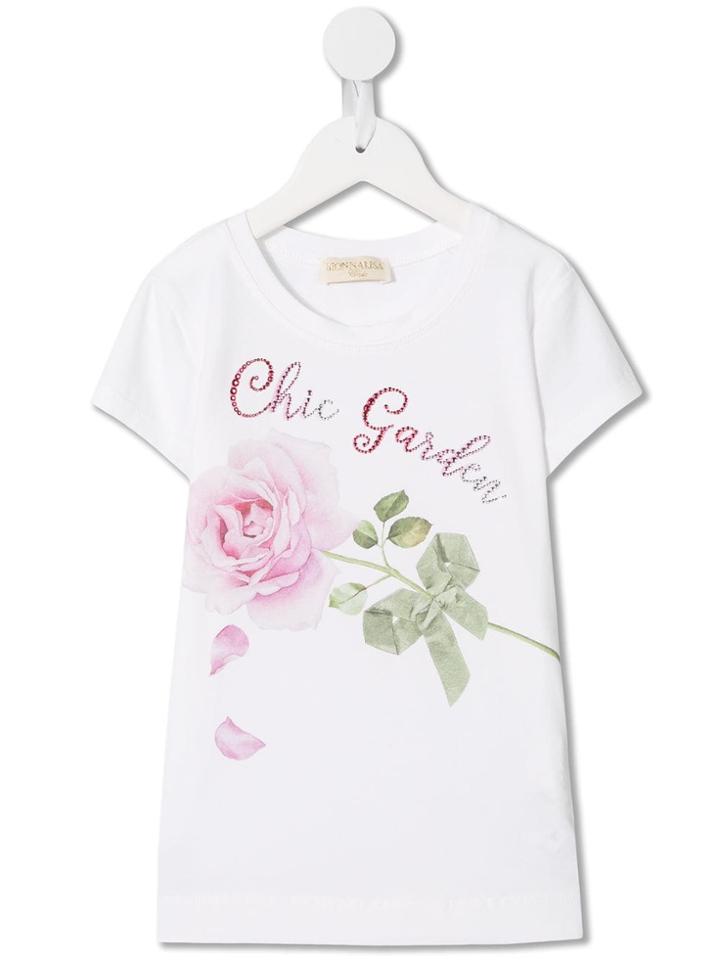 Monnalisa Chic Garden Rhinestone T-shirt - White