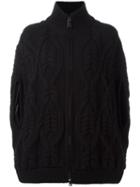 Fay Cable Knit Zipped Jacket, Women's, Size: Small, Black, Wool/polyamide
