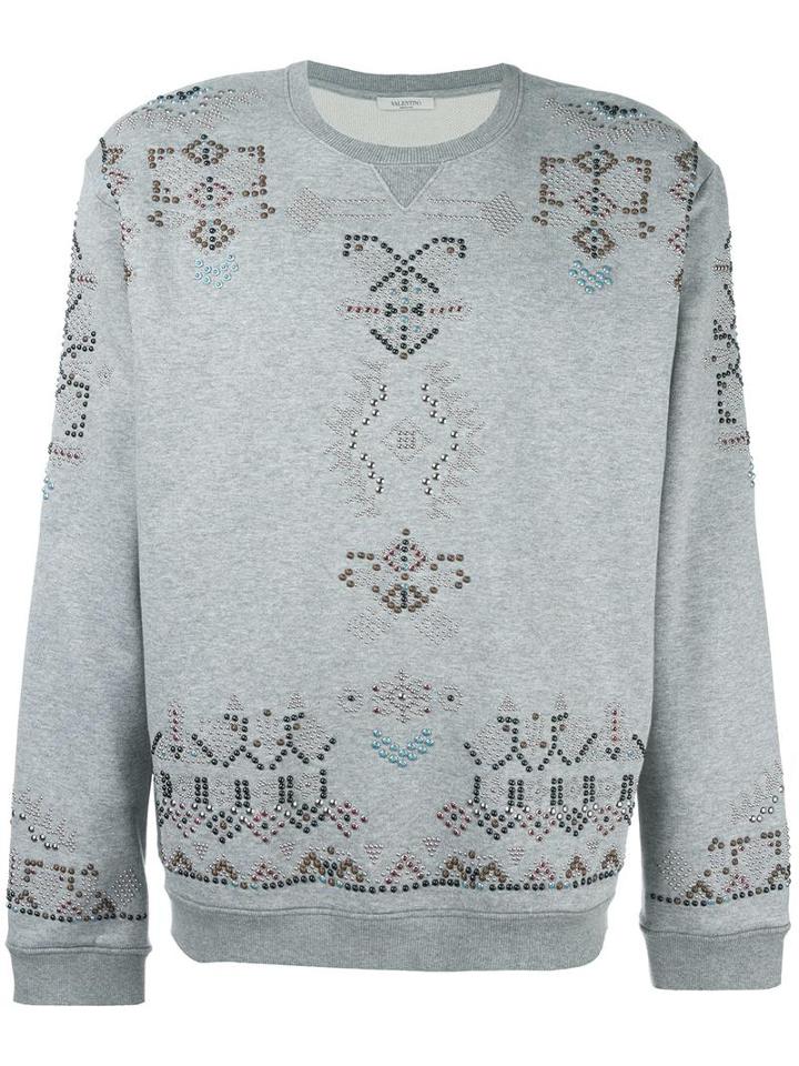 Valentino Studded Sweatshirt, Men's, Size: Large, Grey, Cotton/polyamide