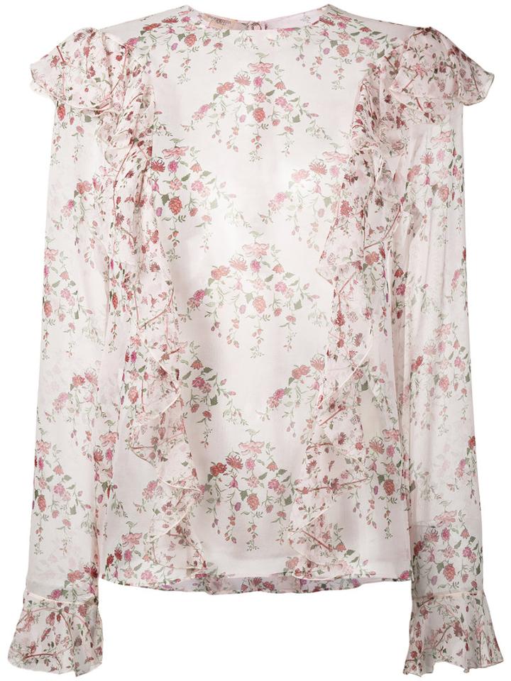 Giambattista Valli Floral Print Ruffle Blouse, Women's, Size: 46, Pink/purple, Silk