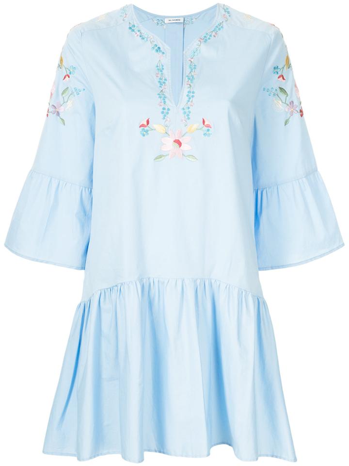 Vilshenko Floral Embroidered Peplum Hem Dress - Blue