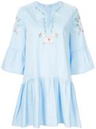 Vilshenko Floral Embroidered Peplum Hem Dress - Blue