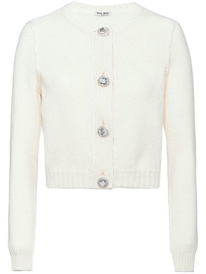Miu Miu Button-embellished Cashmere Cardigan - White