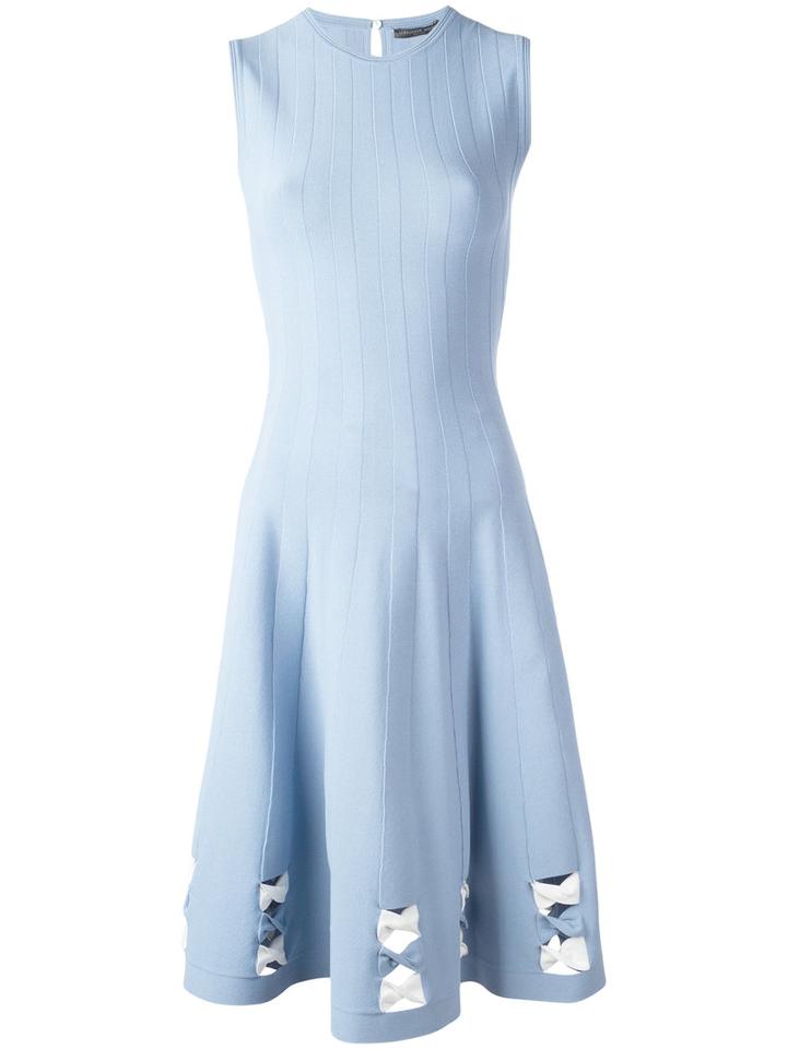 Alexander Mcqueen Bow Detail Ribbed Dress, Women's, Size: Small, Blue, Viscose/polyester