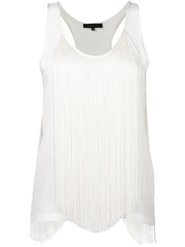 Barbara Bui Fringed Accent Tank Top, Women's, Size: Large, White, Silk/rayon