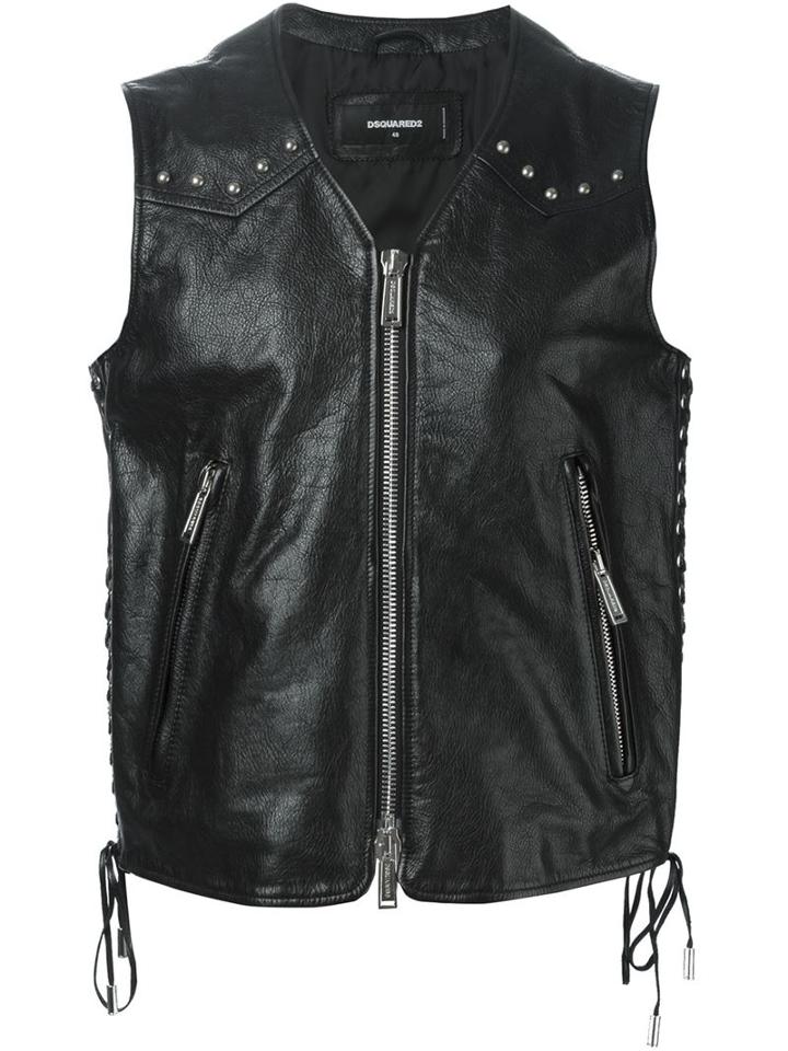 Dsquared2 Leather Studded Gilet, Men's, Size: 56, Black, Calf Leather/polyester