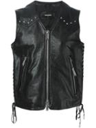 Dsquared2 Leather Studded Gilet, Men's, Size: 56, Black, Calf Leather/polyester