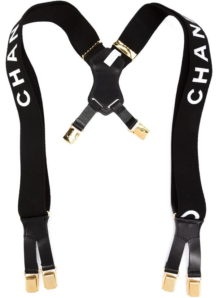 Chanel Vintage Logo Print Suspenders, Women's, Black