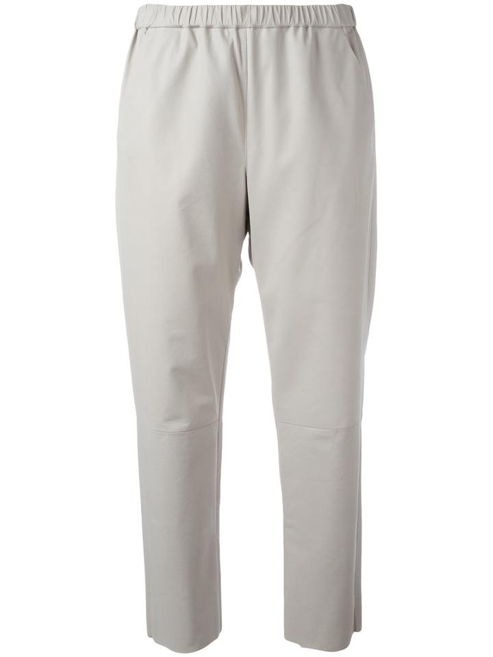Drome Cropped Leather Pants, Women's, Size: Xs, Grey, Lamb Skin/cupro