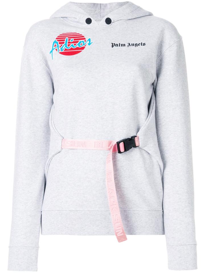 Palm Angels Belt Fastening Hoodie - Grey