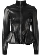 Givenchy Peplum Hem Leather Jacket, Women's, Size: 38, Black, Lamb Skin/polyamide/spandex/elastane/cotton