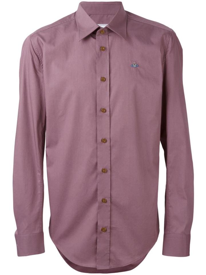 Vivienne Westwood Man Embroidered Logo Shirt, Men's, Size: 52, Pink/purple, Cotton/spandex/elastane