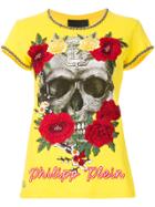 Philipp Plein Embellished Floral Skull T-shirt - Yellow & Orange