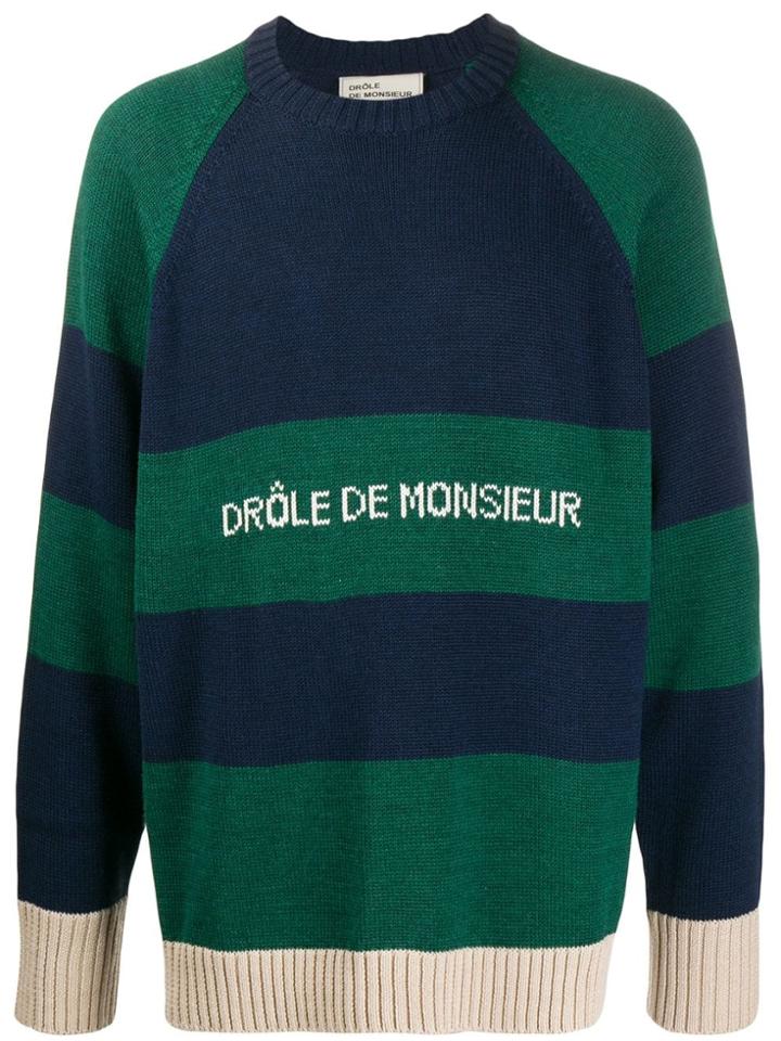 Drôle De Monsieur Striped Logo Print Jumper - Blue