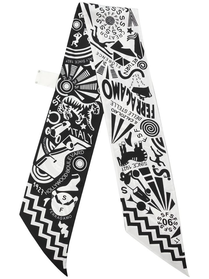 Salvatore Ferragamo Logo Printed Stole - Black