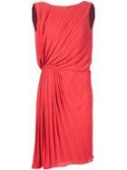 Maison Margiela Gathered Pleated Dress, Women's, Size: 40, Red, Polyester