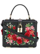 Dolce & Gabbana Floral Embroidered Box Bag, Women's, Black, Leather/metal/glass