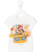 Gucci Kids Bird Floral Hat T-shirt, Girl's, Size: 18-24 Mth, Nude/neutrals