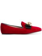 Gucci Bow-embellished Velvet Loafers - Red