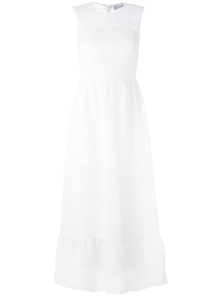 Red Valentino Long Sleeveless Crochet Dress - White