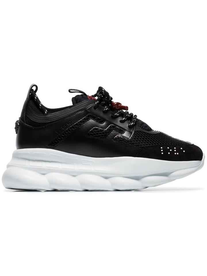 Versace Black And White Chain Reaction Suede Trim Sneakers