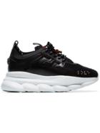 Versace Black And White Chain Reaction Suede Trim Sneakers