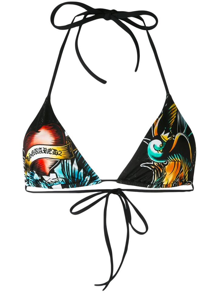 Dsquared2 - Tattoo Print Triangle Bikini Top - Women - Polyamide/spandex/elastane - 40, Black, Polyamide/spandex/elastane