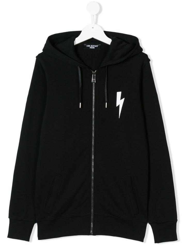 Neil Barrett Kids Lightning Bolt Print Hoodie - Black
