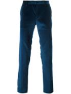 Etro Velvet Tailored Trousers, Men's, Size: 54, Blue, Cotton/viscose/spandex/elastane