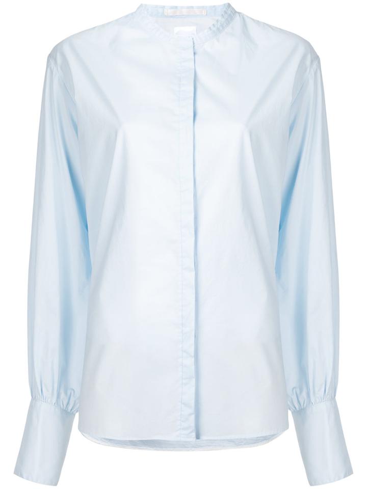 Cityshop - Mandarin Collar Shirt - Women - Cotton/polyurethane - One Size, Blue, Cotton/polyurethane