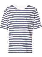 Saint Laurent Striped Logo Embroidered T-shirt, Men's, Size: Small, White, Cotton