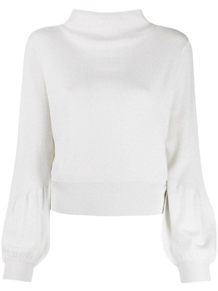 Patrizia Pepe Ribbed Balloon-sleeve Jumper - White