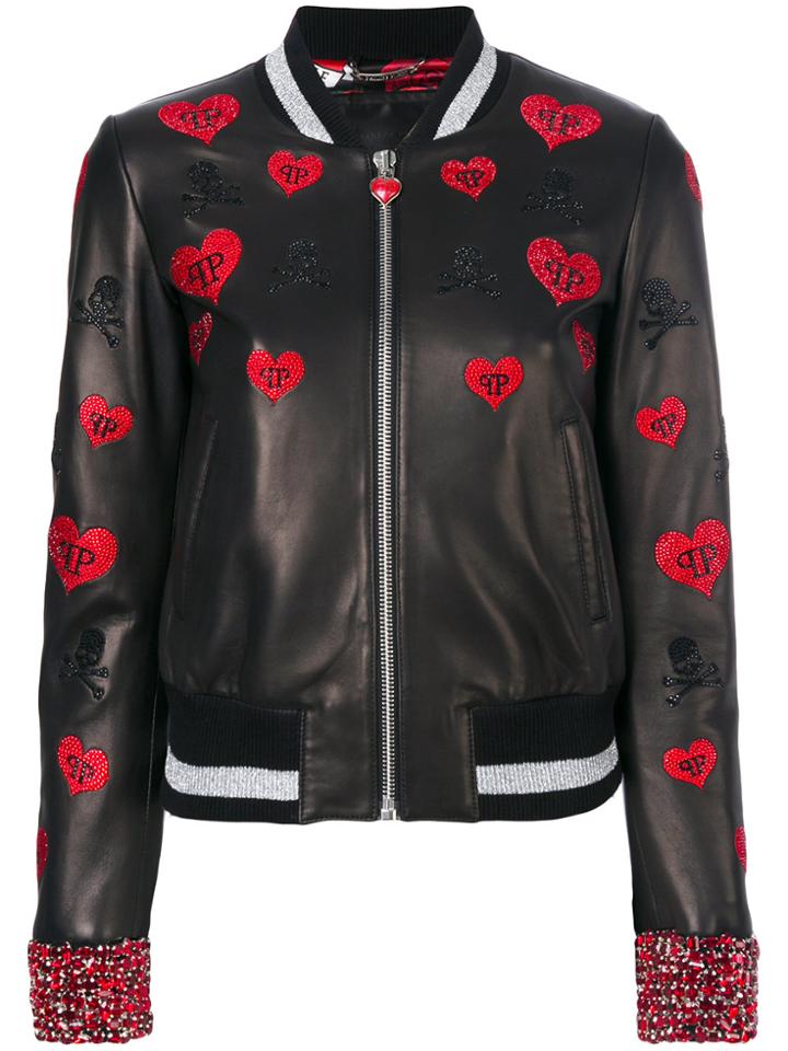 Philipp Plein Frios Leather Bomber Jacket - Black