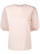 Red Valentino Point D'esprit Puff Sleeve T-shirt - Nude & Neutrals