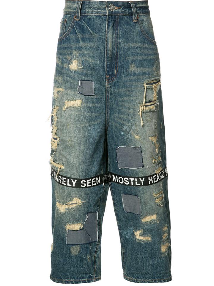 Mostly Heard Rarely Seen Distressed Cropped Jeans, Men's, Size: 38, Blue, Cotton