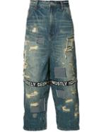 Mostly Heard Rarely Seen Distressed Cropped Jeans, Men's, Size: 38, Blue, Cotton